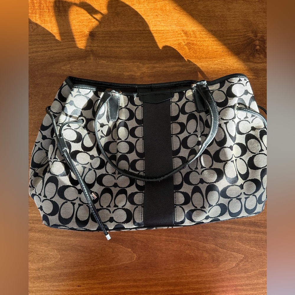 Coach Signature Black Stripe Drawstring Carryall